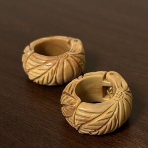 Vintage Bakelite Tan Carved Huggie Earrings 1970s